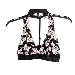 Victoria's Secret PINK Lace Bralette With Floral Embroidery Size S Black & Pink